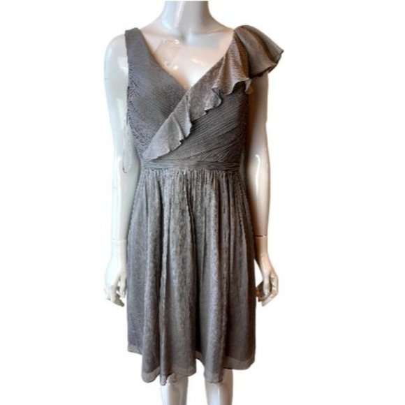 J. Crew Women 100% Silk Serena Mini Skater Dress Rufell Neck Backless Gray 6P - Picture 1 of 9